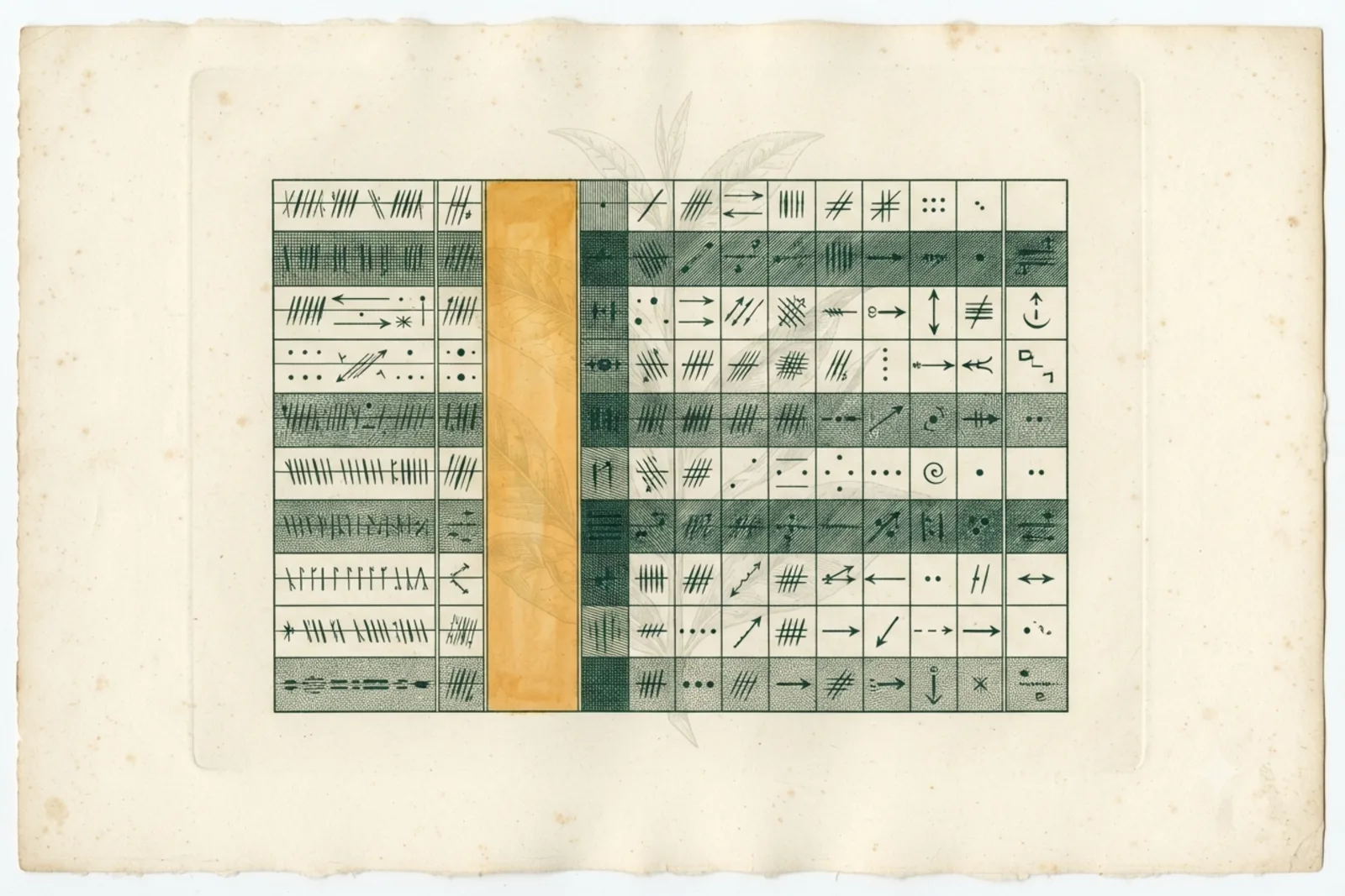 Copperplate engraving: a test-results grid with one column left blank